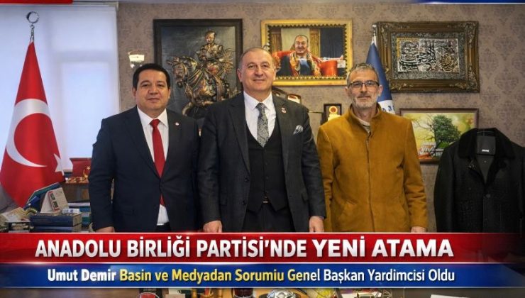 Araştırmacı Gazeteci Umut Demir, Anadolu Birliği Partisi Basın ve Medyadan Sorumlu Genel Başkan Yardımcısı Olarak Atandı