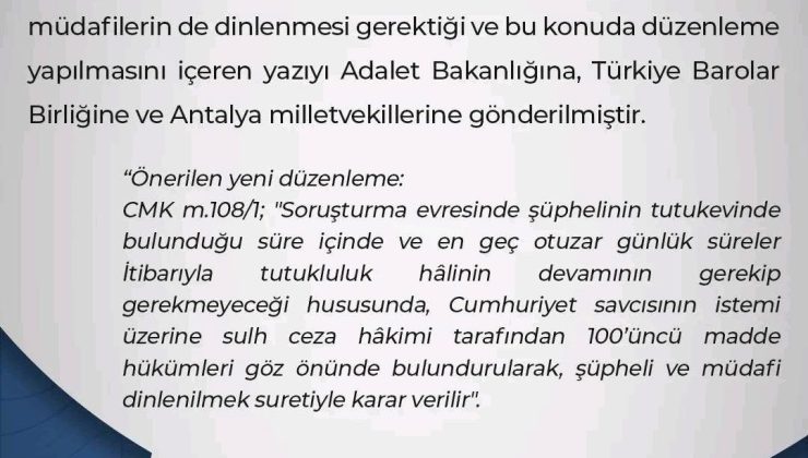 Antalya Barosu’ndan Tutukluluk İncelemelerine İlişkin Çağrı