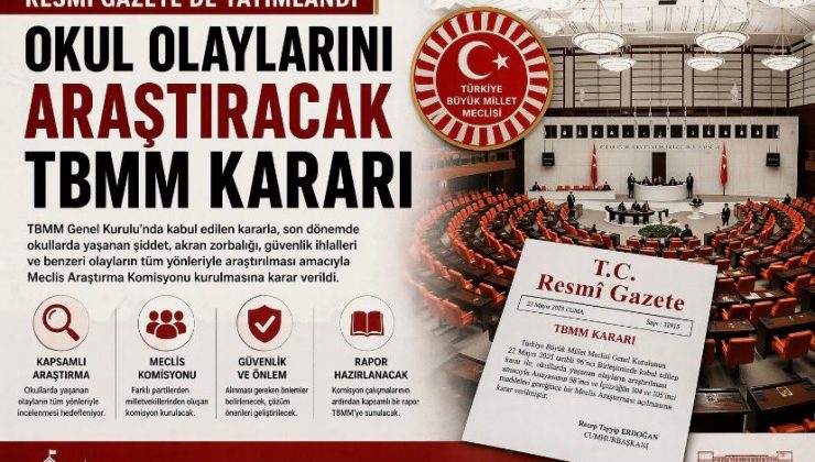 Okul olaylarını araştıracak TBMM kararı Resmi Gazete’de