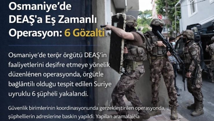 Osmaniye’de DEAŞ’a Eş Zamanlı Operasyon: 6 Gözaltı