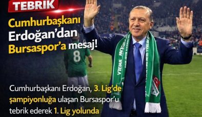 Cumhurbaşkanı Erdoğan’dan Bursaspor’a tebrik mesajı