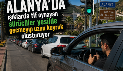 ALANYADA ISIKLARDA TELEFONLA OYNAYIP KIYRUK OLUSTURDU