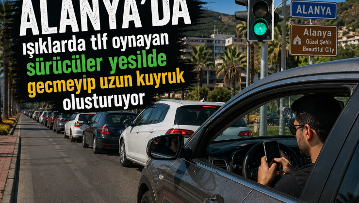 ALANYADA ISIKLARDA TELEFONLA OYNAYIP KIYRUK OLUSTURDU