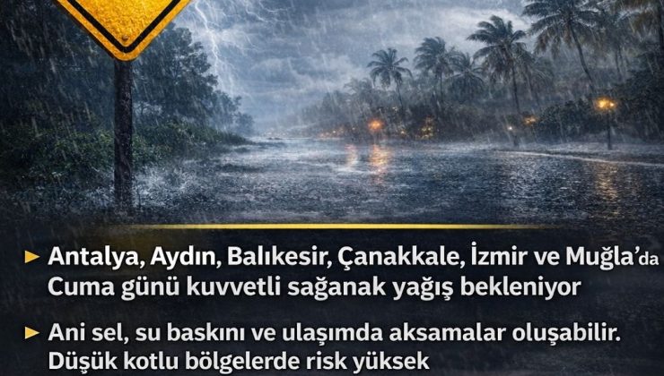 ANTALYA’YA SARI KODLU UYARI: CUMA GÜNÜ ŞİDDETLİ YAĞIŞ BEKLENİYOR