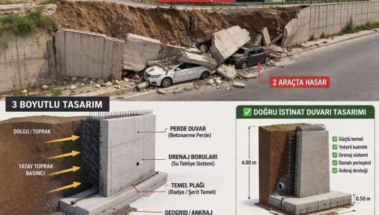 Aydın’da istinat duvarı çöktü, 2 araçta hasar oluştu