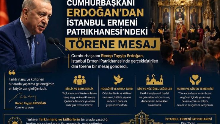 Cumhurbaşkanı Erdoğan’dan İstanbul Ermeni Patrikhanesi’ndeki törene mesaj