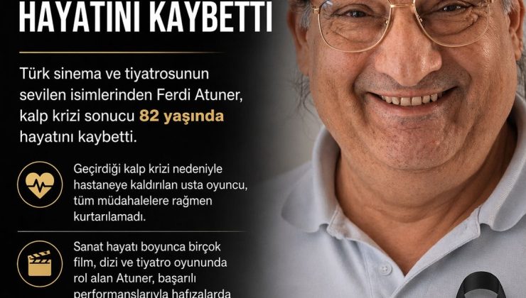 Türk sinema ve tiyatrosunun sevilen isimlerinden Ferdi Atuner’den acı haber geldi. Usta oyuncunun, geçirdiği kalp krizi sonucu 82 yaşında hayatını kaybettiği öğrenildi.