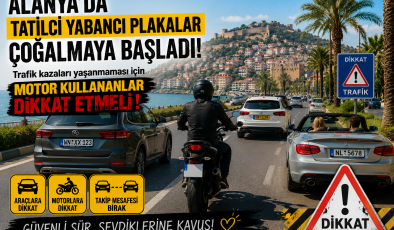 ALANYA’DA TRAFİK ALARMI  9 Günlük Bayram Tatiliyle Yabancı Plakalı Araçlar Çoğaldı: Motor Sürücülerine Kritik Uyarı