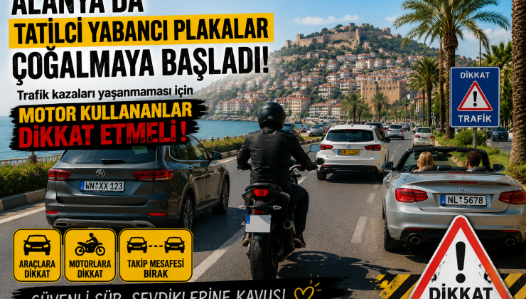 ALANYA’DA TRAFİK ALARMI  9 Günlük Bayram Tatiliyle Yabancı Plakalı Araçlar Çoğaldı: Motor Sürücülerine Kritik Uyarı