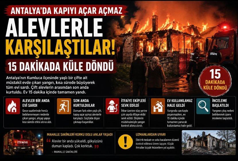 Antalya’da Kapıyı Açar Açmaz Alevlerle Karşılaştılar! Ev 15 Dakikada Küle Döndü