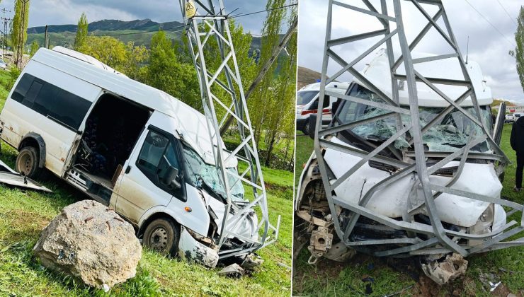 Hakkari’de elektrik direğine çarpan minibüsteki 11 kişi yaralandı