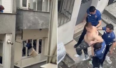 Kağıthane’de panik anları: Sinir krizi geçirdi, evin camlarını kırıp eşyaları sokağa attı