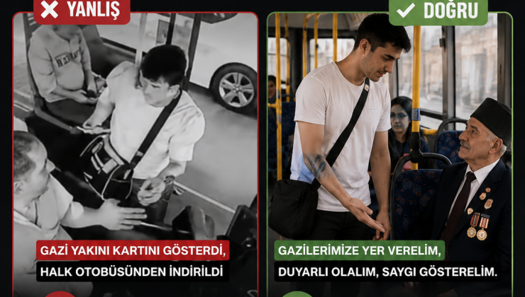 GAZİ YAKININA OTOBÜSTE TEPKİ ÇEKEN MUAMELE